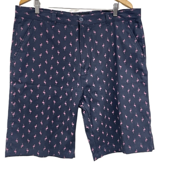 Brooklyn Cloth NP6 Navy Flamingo Print Stretch‎ Side Pockets Twill Short 40 - Picture 1 of 6